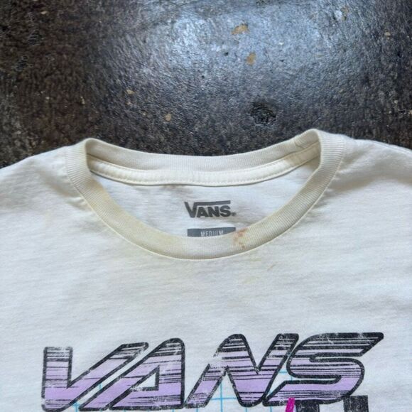 Vans Off The Wall White Vintage Style T-Shirt Stained Size Medium 100% Cotton - Picture 3 of 9